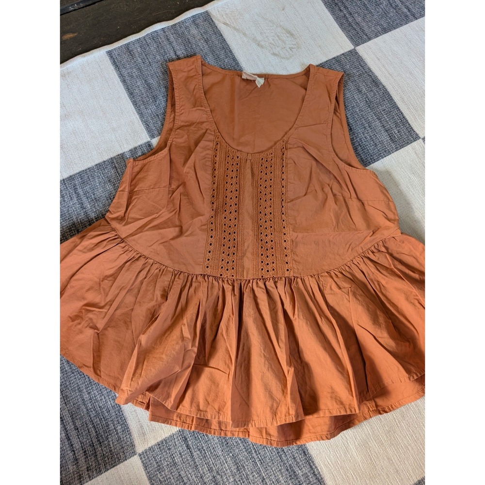 Vanessa Virginia Anthropologie Rust Orange Eyelet Lace Peplum Cotton Tank Top 10